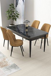 Hanah Home Juego de Comedor de 5 Piezas Mármol Negro y Cappuccino